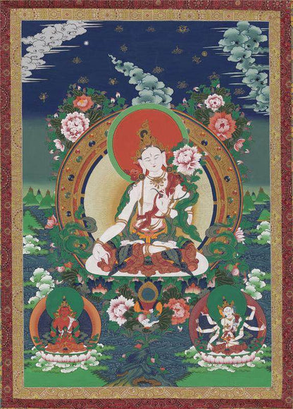 White Tara - Tibetan thangka painting, front view