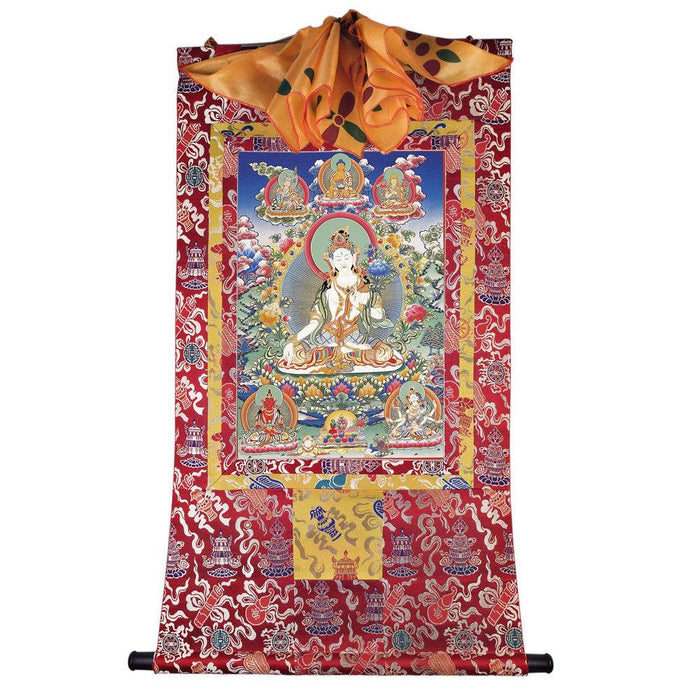 White Tara - Tibetan thangka painting, detailed view