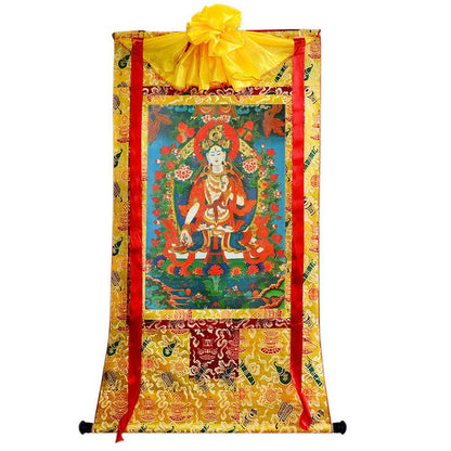 White Tara - Tibetan thangka painting, close-up detail