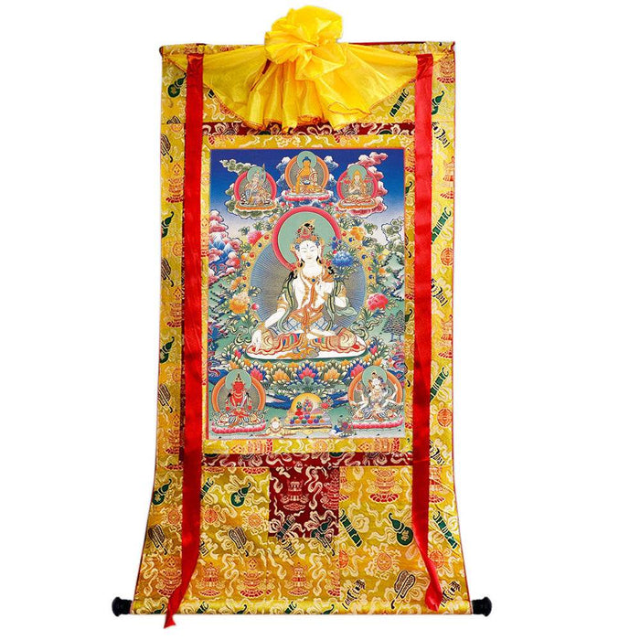White Tara - Tibetan thangka painting, close-up detail