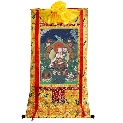 White Tara - Tibetan thangka painting, close-up detail