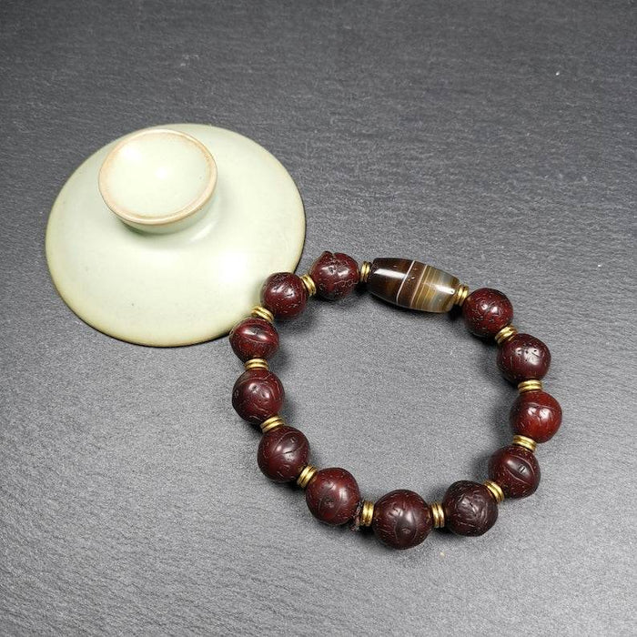 Wrist Mala, Bodhi Seed Beads Bracelet - Tibetan Buddhist mala beads, detailed view