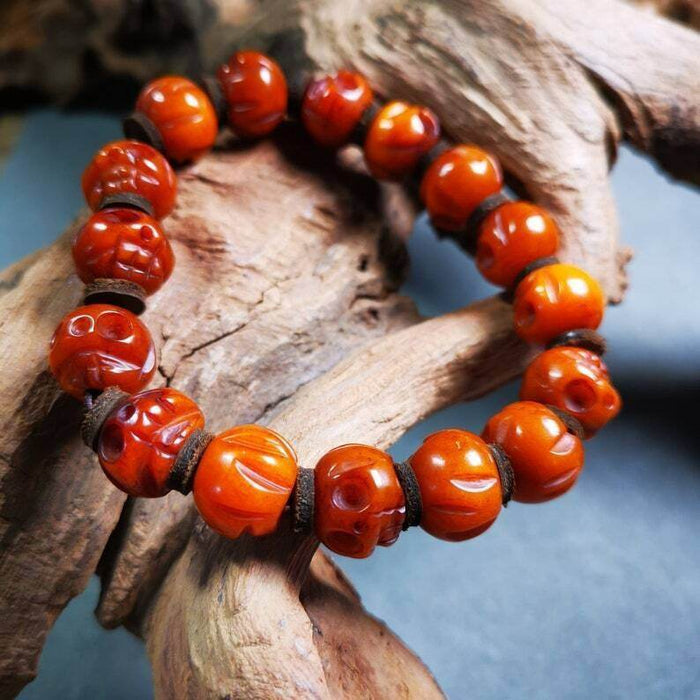 Wrist Mala Bracelet,10mm Skull - Tibetan Buddhist mala beads, detailed view