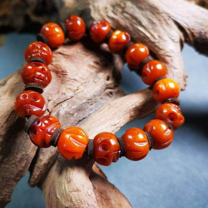 Wrist Mala Bracelet,10mm Skull - Tibetan Buddhist mala beads, detailed view