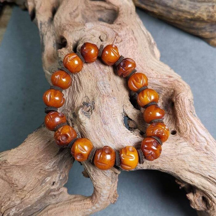Wrist Mala Bracelet,10mm Skull - Tibetan Buddhist mala beads, close-up detail