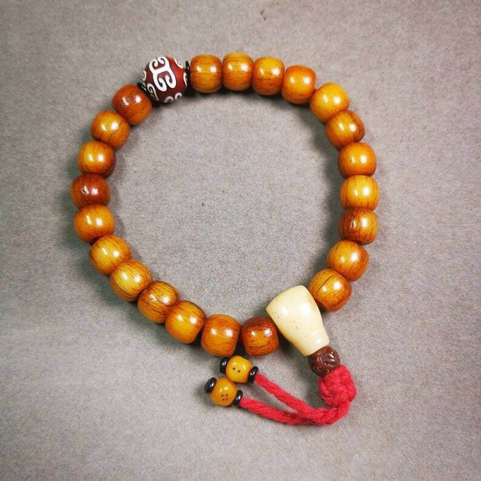Wrist Mala Bracelet,11mm - Tibetan Buddhist mala beads, close-up detail