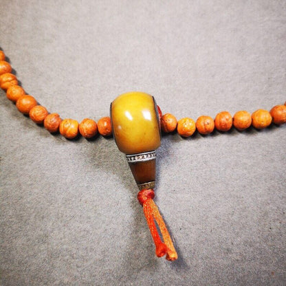 Yak Bone 3-Hole Prayer Bead,Mala Bead,0.95" - Tibetan Buddhist mala beads, front view