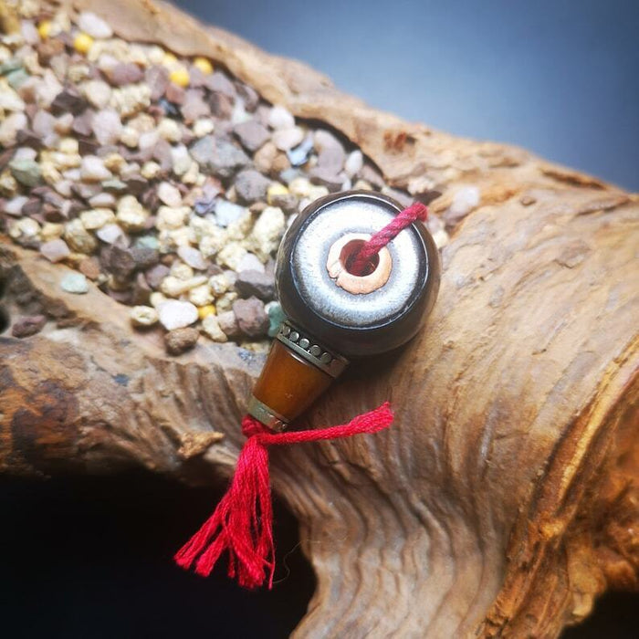 Yak Bone 3-Hole Prayer Bead,Mala Bead,0.95" - Tibetan Buddhist mala beads, detailed view