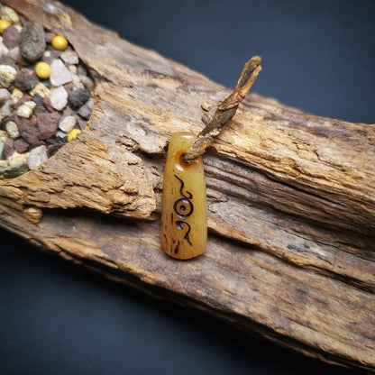 Yak Bone Carved Amulet Pendant 1.06" - Tibetan Buddhist amulet, detailed view