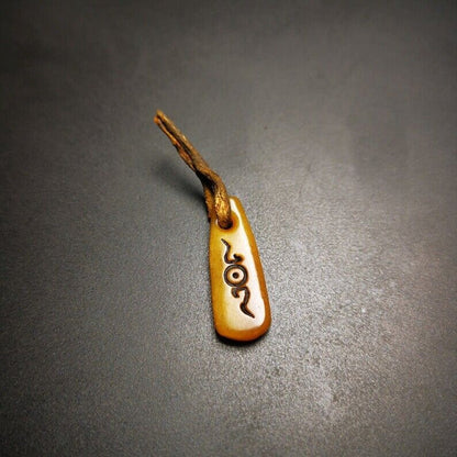 Yak Bone Carved Amulet Pendant 1.06" - Tibetan Buddhist amulet, close-up detail