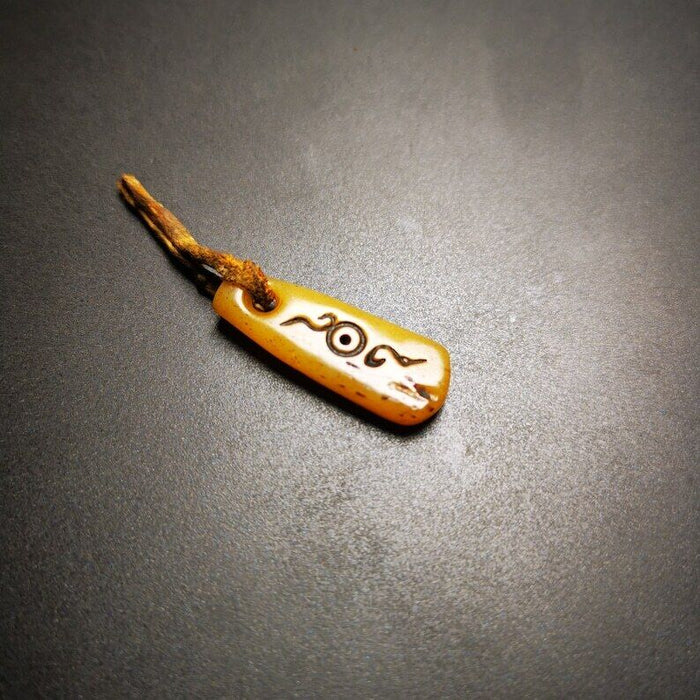 Yak Bone Carved Amulet Pendant 1.06" - Tibetan Buddhist amulet, view 4