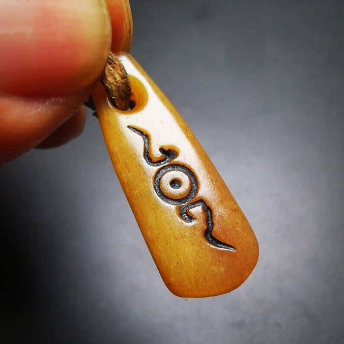 Yak Bone Carved Amulet Pendant 1.06" - Tibetan Buddhist amulet, view 7