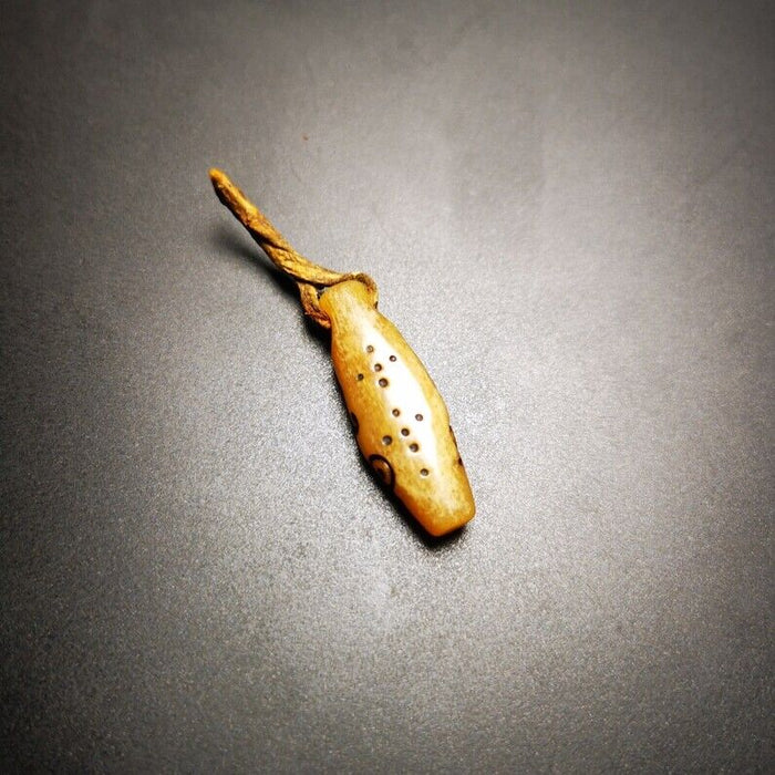 Yak Bone Carved Amulet Pendant, Prayer Beads 1.18" - Tibetan Buddhist amulet, close-up detail