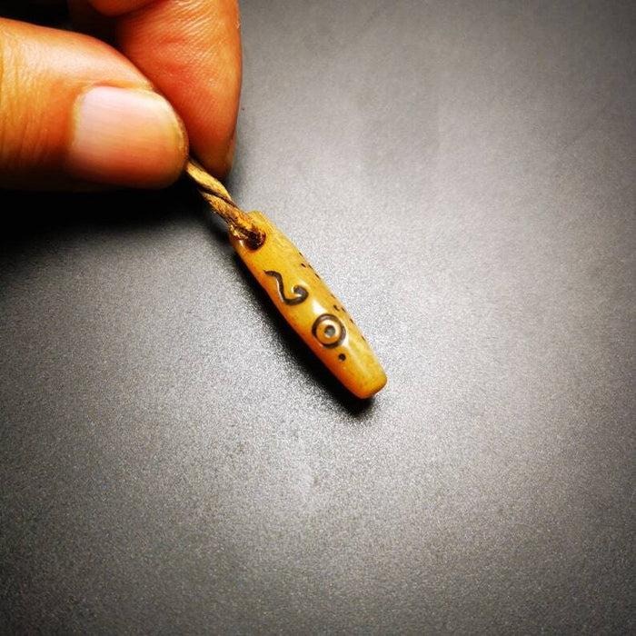 Yak Bone Carved Amulet Pendant, Prayer Beads 1.18" - Tibetan Buddhist amulet, view 4