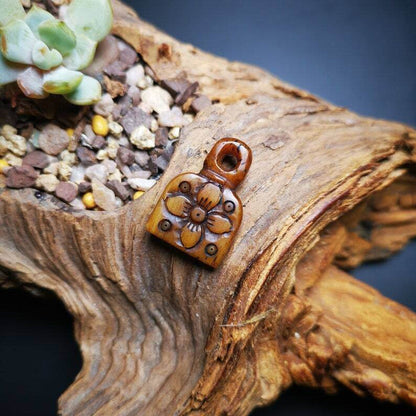 Yak Bone Carved Flower Prayer Bead Pendant - Tibetan Buddhist art, view 4