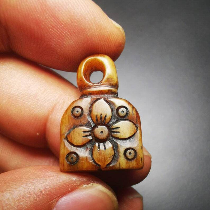 Yak Bone Carved Flower Prayer Bead Pendant - Tibetan Buddhist art, view 7