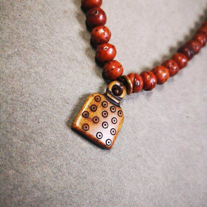 Yak Bone Carved Letter Prayer Bead Pendant - Tibetan Buddhist art, view 4
