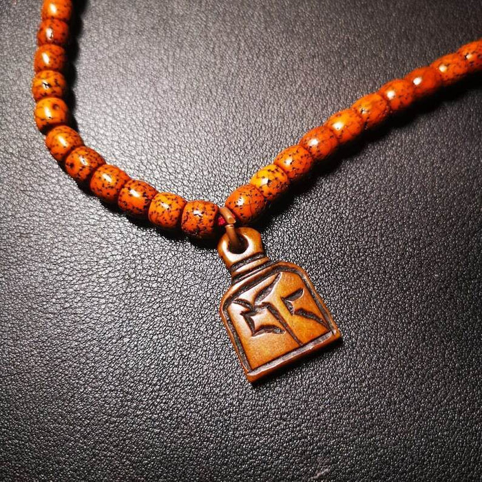 Yak Bone Carved Letter Prayer Bead Pendant - Tibetan Buddhist art, view 4
