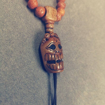 Yak Bone Carved Mahakala Amulet for Mala,Necklace Pendant,1.18" - Tibetan Buddhist mala beads, detailed view