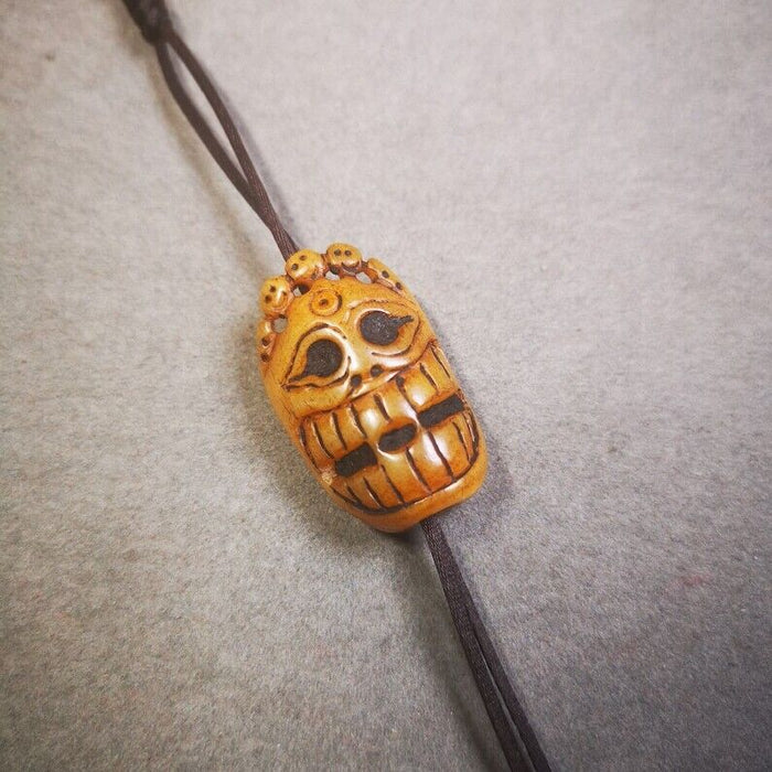 Yak Bone Carved Mahakala Amulet for Mala,Necklace Pendant,1.18" - Tibetan Buddhist mala beads, view 4