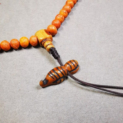 Yak Bone Carved Mala Spacer Bead,1.22" - Tibetan Buddhist mala beads, front view