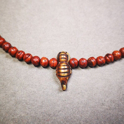 Yak Bone Carved Mala Spacer Bead,1.22" - Tibetan Buddhist mala beads, detailed view