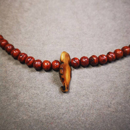 Yak Bone Carved Mala Spacer Bead,1.22" - Tibetan Buddhist mala beads, close-up detail