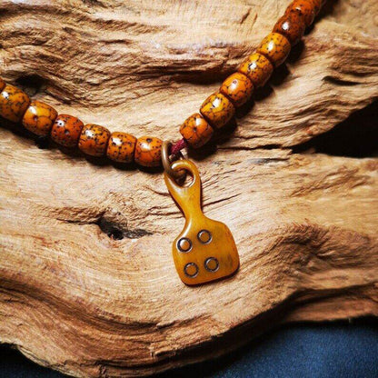 Yak Bone Carved Mantra Dot Prayer Bead Pendant,Bead Counter Clip Amulet for Mala - Tibetan Buddhist mala beads, front view