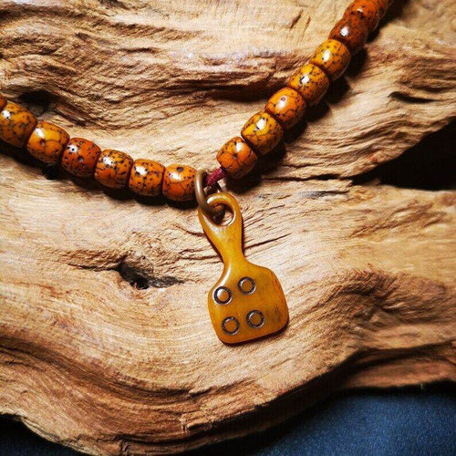 Yak Bone Carved Mantra Dot Prayer Bead Pendant,Bead Counter Clip Amulet for Mala - Tibetan Buddhist mala beads, front view