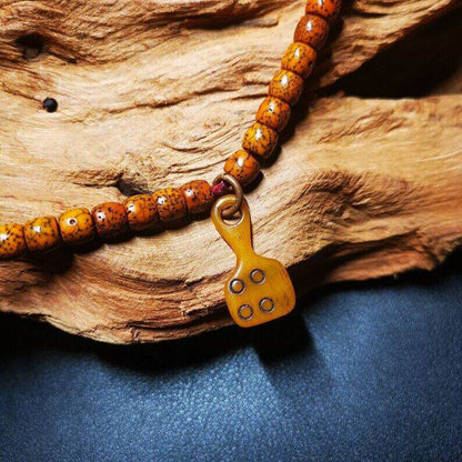 Yak Bone Carved Mantra Dot Prayer Bead Pendant,Bead Counter Clip Amulet for Mala - Tibetan Buddhist mala beads, detailed view