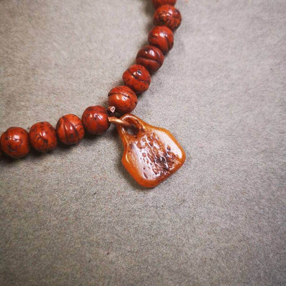 Yak Bone Carved OM Letter Prayer Bead Pendant - Tibetan Buddhist art, view 6