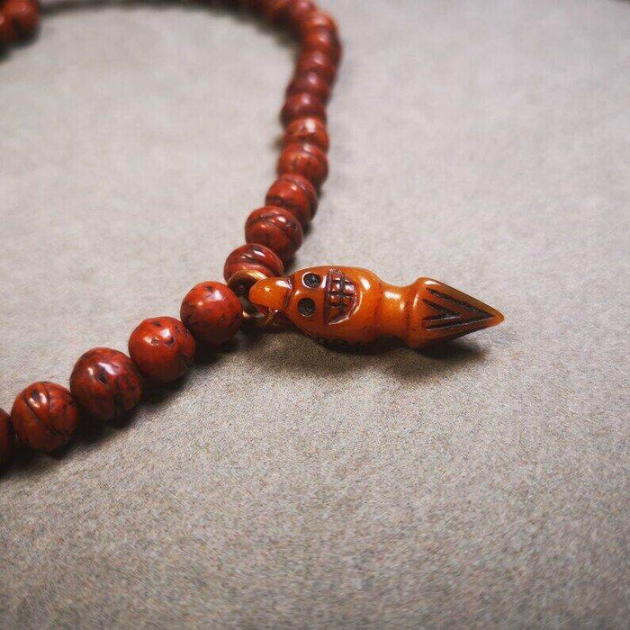 Yak Bone Carved Skull Phurba Amulet, Ritual Implement Pendant - Tibetan Buddhist amulet, view 4