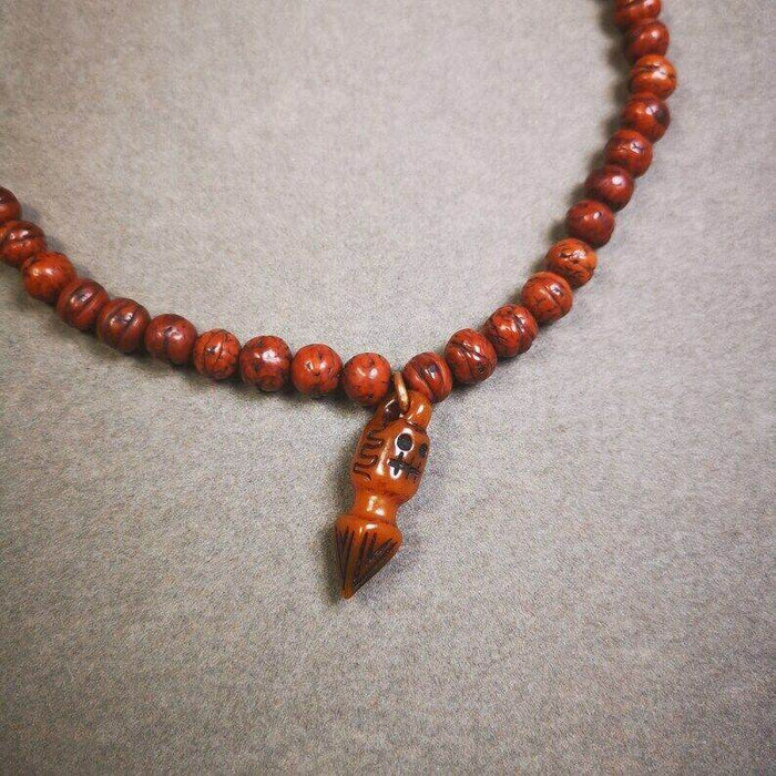 Yak Bone Carved Skull Phurba Amulet, Ritual Implement Pendant - Tibetan Buddhist amulet, view 5