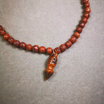 Yak Bone Carved Skull Phurba Amulet, Ritual Implement Pendant - Tibetan Buddhist amulet, view 5