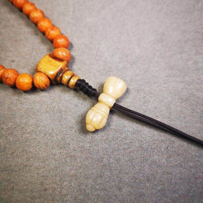 Yak Bone Carved Vajra Bell Amulet Pendant,Spacer Bead for Mala - Tibetan Buddhist mala beads, front view