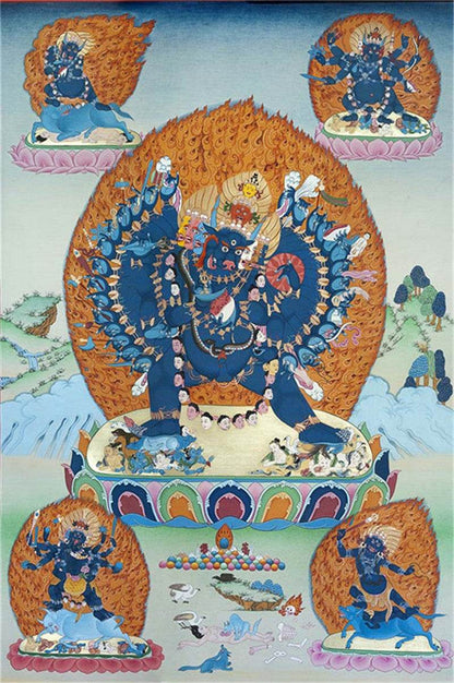 Yamantaka / Guhyasamaja Thangka Image - Tibetan thangka painting, front view