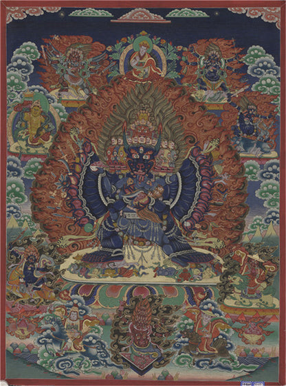 Yamantaka \ Vajrabhairava Image - Tibetan thangka painting, front view