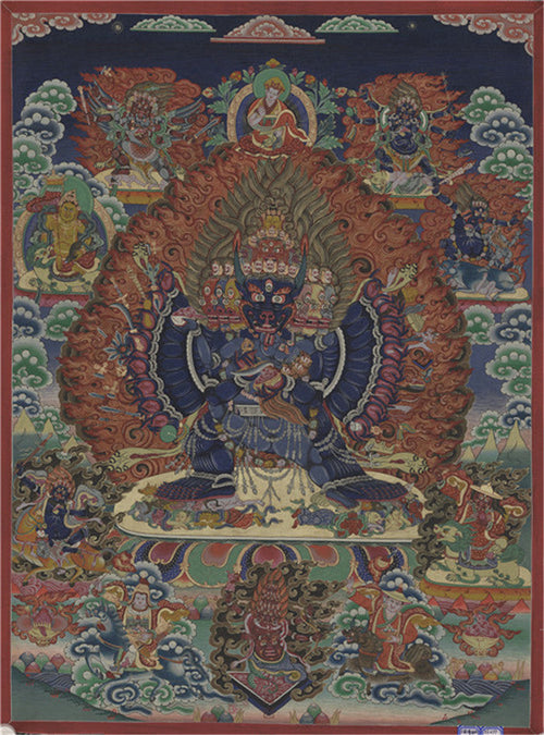 Yamantaka \ Vajrabhairava Image - Tibetan thangka painting, front view