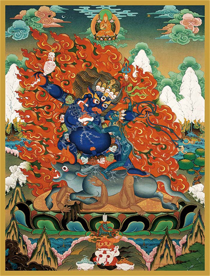 Yamantaka \ Vajrabhairava Image - Tibetan thangka painting, front view