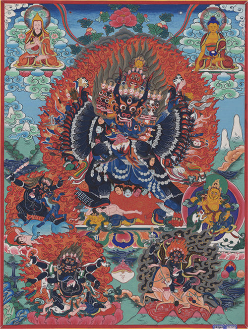Yamantaka \ Vajrabhairava Image - Tibetan thangka painting, front view