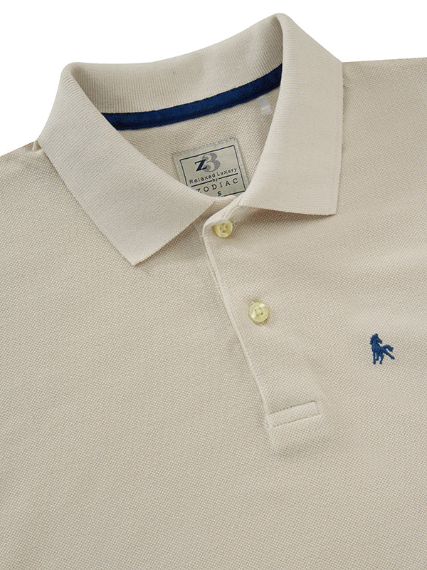 z3 Polo Garment Dyed Cream Solid Tailored Fit Casual Cotton T-Shirt
