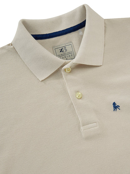 z3 Polo Garment Dyed Cream Solid Tailored Fit Casual Cotton T-Shirt